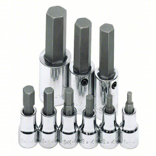 SK Professional Tools 19734 Socket Bit Set 3/8 in_1/2 in Drive Size, 9 Pieces, 9 1/4 in Overall Lg - KVM Tools Inc.KV12D295