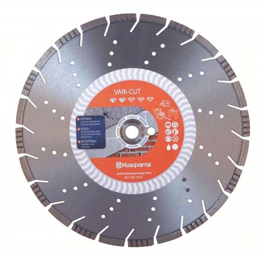 Husqvarna Vari-Cut S45 16 Diamond Saw Blade 16 in Blade Dia., 1 in Arbor Size, Wet/Dry, Good, Segmented - KVM Tools Inc.KV18F686