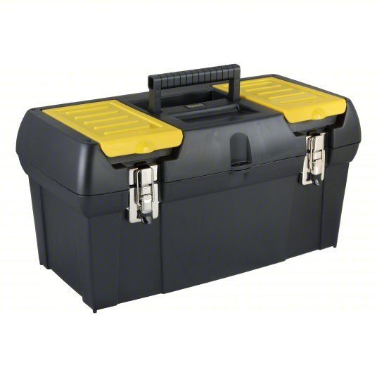 Stanley 019151M Tool Box 19 3/16 in W 10 3/16 in D 9 13/16 in H, Plastic, Black, Hinged Lid, Padlock - KVM Tools Inc.KV19YU44