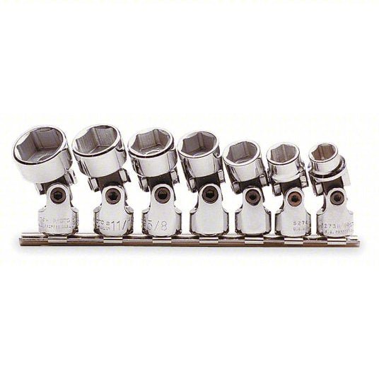 Proto J52100 Socket Set 3/8 in Drive Size, 7 Pieces, 3/8 in to 3/4 in Socket Size Range, (7) 6-Point, Rail - KVM Tools Inc.KV1AC83