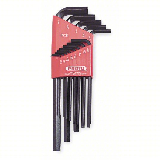 Proto J4983 Hex Key Set SAE, Long, 13 Pieces, Plastic Holder, Black Oxide, 2 Tips, 2 27/32 in to 6 3/4 in - KVM Tools Inc.KV1FX41