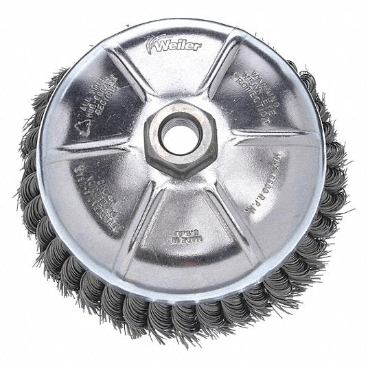Weiler 93398 Cup Brush Twisted Steel, 5 in Dia, 0.023 in Fill Dia, 5/8" - 11 Arbor - KVM Tools Inc.KV4F714