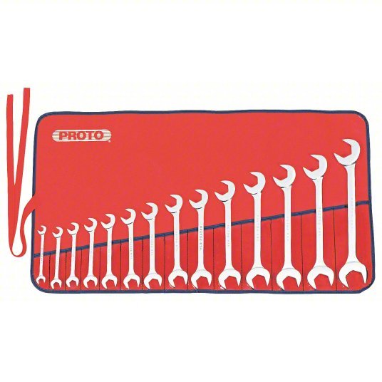 Proto J3100B Open End Wrench Set Alloy Steel, Chrome, 14 Tools, 3/8 in to 1 1/4 in Range of Head Sizes - KVM Tools Inc.KV1Q406