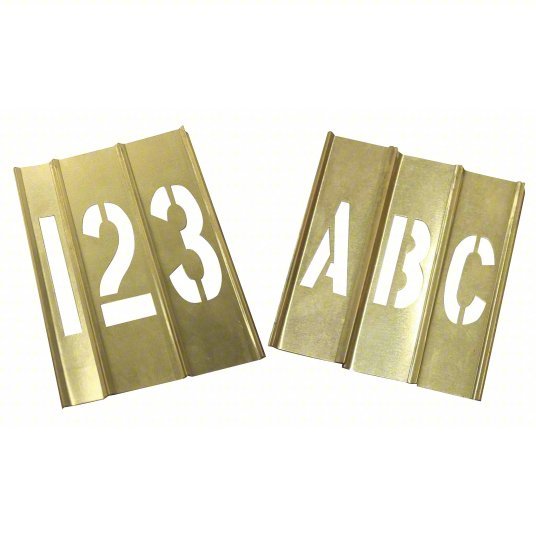 KVM Tools KV20Y503 Stencil Kit 0 to 9/A to Z/Punctuation, 1 1/2 in Character Ht, Brass, Interlocking - KVM Tools Inc.KV20Y503