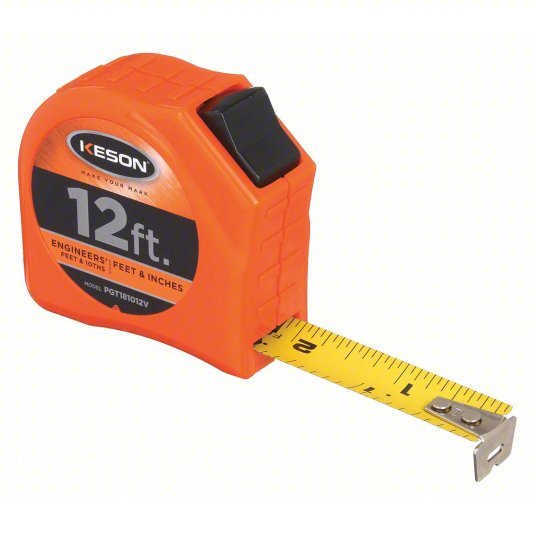 Keson PGT181012V Tape Measure Inch/Engineer's Scale, Nonmagnetic Single Hook Tip, Plastic, 12 ft, Narrow Blade - KVM Tools Inc.KV22N884