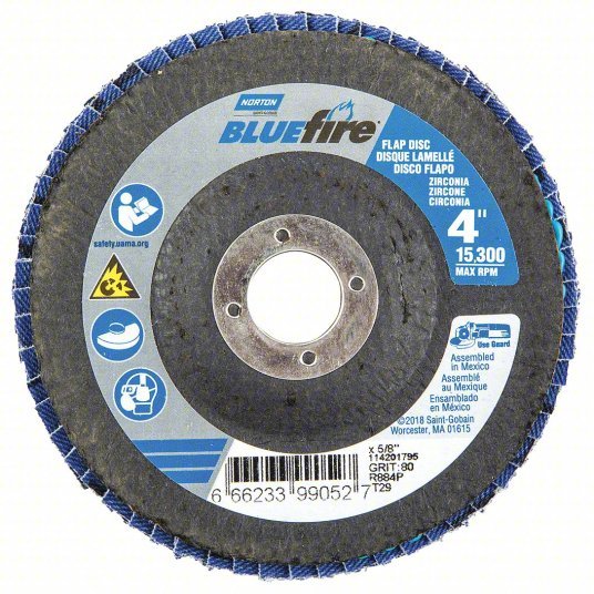 Norton 66623399052 Flap Disc Type 29, 4" x 5/8", Zirconia Alumina, P80 Grit, Fiberglass Bk, Std Density - KVM Tools Inc.KV23Z449
