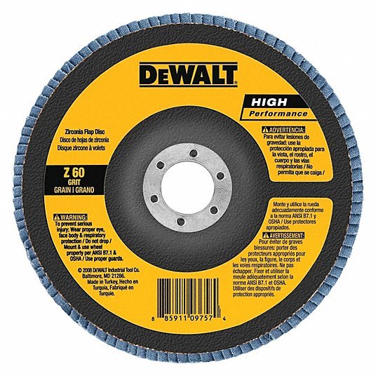 DeWalt DW8352 Abrasive Flap Disc Type 27, 4 - 1/2" x 7/8", Zirconia Alumina, 60 Grit, Fiberglass Bk, HP - KVM Tools Inc.KV13J211
