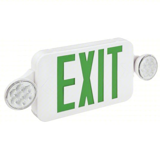 Compass CCG Exit Sign with Emergency Lights White, 1 or 2 Faces, Green, LED, Ceiling/End/Wall, Nickel Cadmium - KVM Tools Inc.KV32WU21