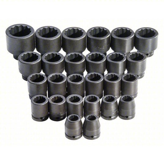 Proto J72106M Impact Socket Set 3/4 in Drive Size, 26 Pieces, 17 to 50 mm Socket Size Range, (26) 12 - Point - KVM Tools Inc.KV33HD94