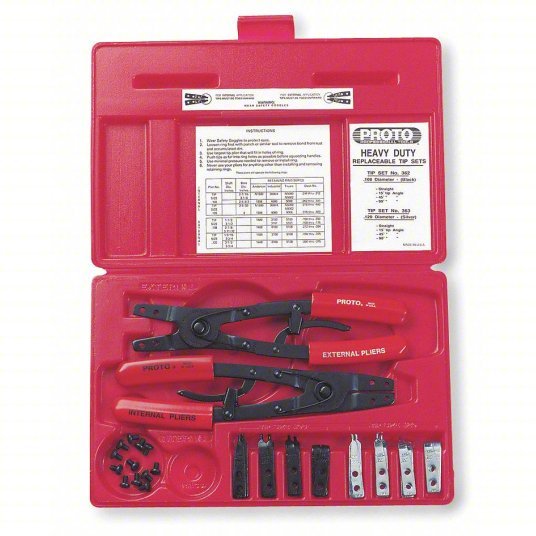 Proto J361 Retaining Ring Plier Set External, For 2 7/16 in to 4 in2 7/16 in to 4 in Bore Dia, 0.12 in Tip Dia - KVM Tools Inc.KV3R309