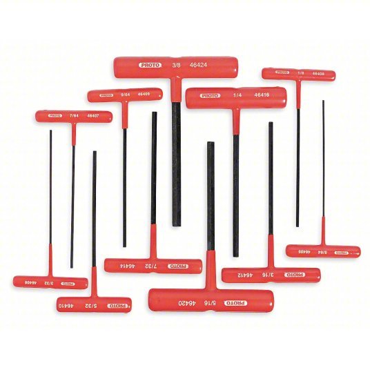 Proto J4968 Hex Key Set SAE, Long, 11 Pieces, Black Oxide, 1 Tips, 6 in - KVM Tools Inc.KV3R792