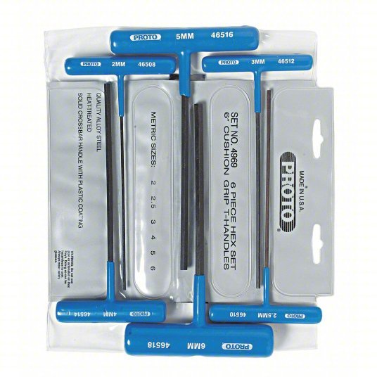 Proto J4969 Hex Key Set Metric, Long, 6 Pieces, 2.5 mm/2 mm/3 mm/4 mm/5 mm/6 mm Tip Size, Black Oxide - KVM Tools Inc.KV3R793