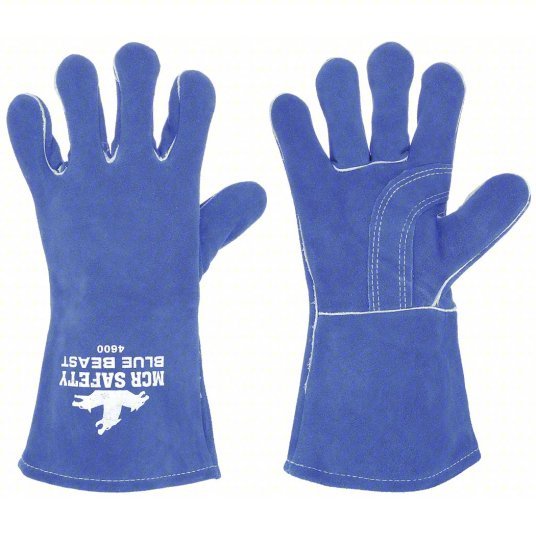 MCR Safety 4600 Welding Gloves Wing Thumb, Gauntlet Cuff, Premium, Blue Cowhide Blue Beast, 1 PR - KVM Tools Inc.KV3TCC1