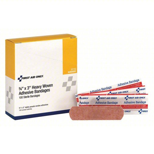 First Aid Only H119 Adhesive Bandage Strip Bandages, 3/4 in Wd, 3 in Lg, Not Metal Detectable, Fabric - KVM Tools Inc.KV41CP80