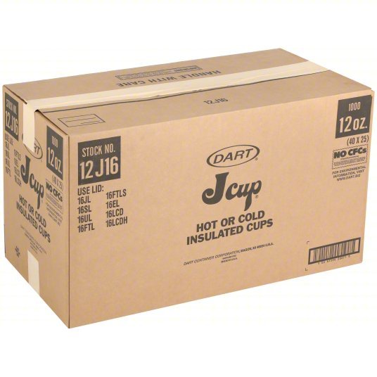 Dart 12J12 Disposable Hot/Cold Cup 12 oz Capacity, White, Foam, Unwrapped, Patternless, 1,000 PK - KVM Tools Inc.KV1PTN5