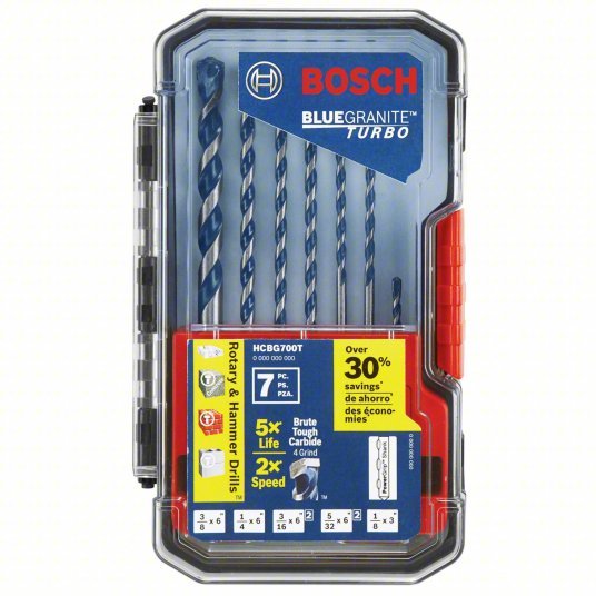 Bosch HCBG700T Hex Shank Drill Bit Set 1/8 in_5/32 in_3/16 in_1/4 in_3/8 in Drill Bit Size, 6 in Overall Lg - KVM Tools Inc.KV46U358