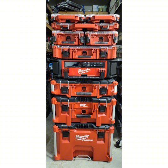 Milwaukee 48 - 22 - 8430 PACKOUT Tool Case 19 3/4 in Wd, 15 1/2 in Dp, 4 5/8 in Ht, Plastic, 10 Compartments, Red - KVM Tools Inc.KV488A59