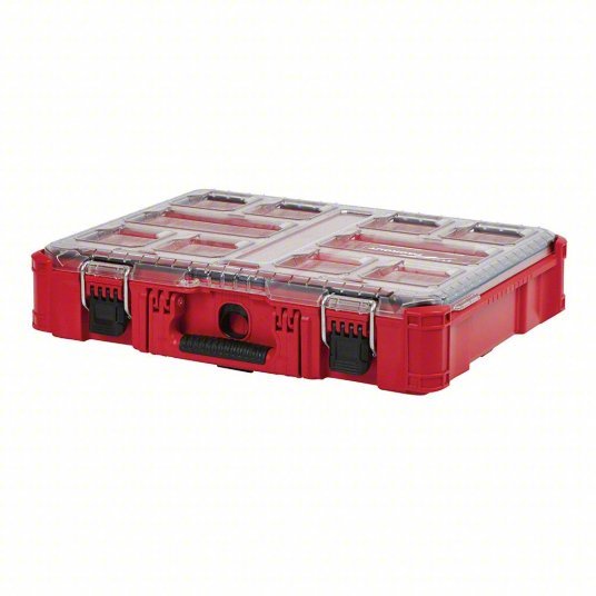 Milwaukee 48 - 22 - 8430 PACKOUT Tool Case 19 3/4 in Wd, 15 1/2 in Dp, 4 5/8 in Ht, Plastic, 10 Compartments, Red - KVM Tools Inc.KV488A59
