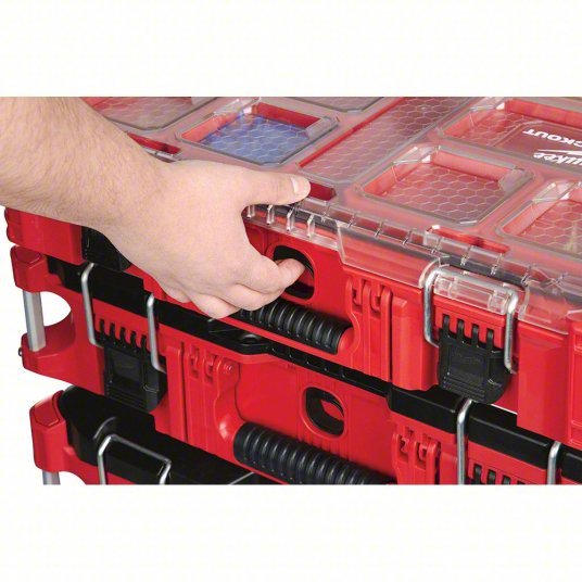 Milwaukee 48 - 22 - 8430 PACKOUT Tool Case 19 3/4 in Wd, 15 1/2 in Dp, 4 5/8 in Ht, Plastic, 10 Compartments, Red - KVM Tools Inc.KV488A59