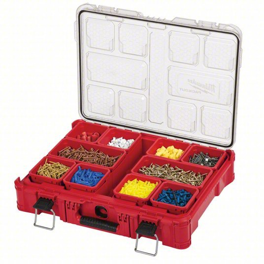 Milwaukee 48 - 22 - 8430 PACKOUT Tool Case 19 3/4 in Wd, 15 1/2 in Dp, 4 5/8 in Ht, Plastic, 10 Compartments, Red - KVM Tools Inc.KV488A59
