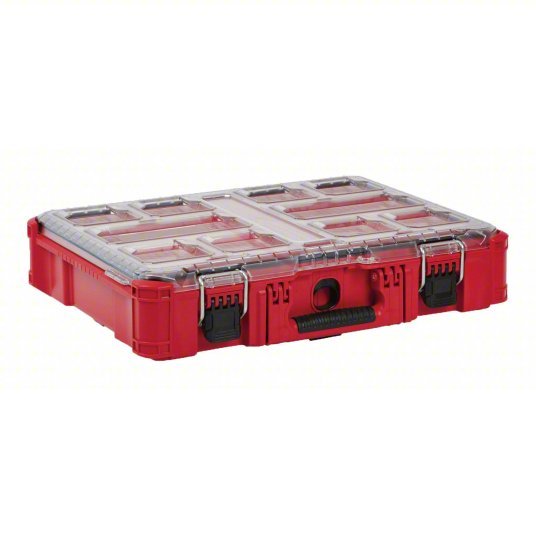 Milwaukee 48 - 22 - 8430 PACKOUT Tool Case 19 3/4 in Wd, 15 1/2 in Dp, 4 5/8 in Ht, Plastic, 10 Compartments, Red - KVM Tools Inc.KV488A59