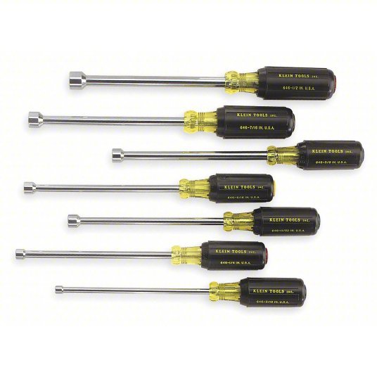 Klein 647 Hollow Shank Nut Driver Set SAE, 9 3/4 in to 10 5/16 in, 6 in Shank Lg, Ergonomic Grip - KVM Tools Inc.KV4JA45