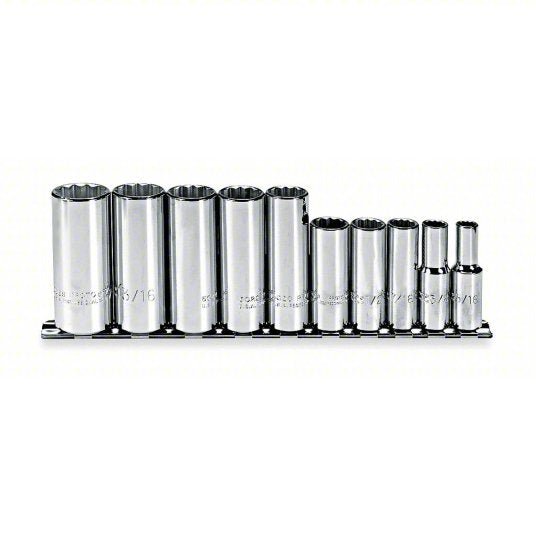Proto J52107 Socket Set 3/8 in Drive Size, 10 Pieces, 5/16 in to 7/8 in Socket Size Range, (10) 12 - Point - KVM Tools Inc.KV4JW15