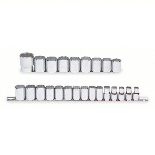 Proto J54211 Socket Set 1/2 in Drive Size, 24 Pieces, 10 mm to 36 mm Socket Size Range, (24) 12 - Point - KVM Tools Inc.KV4JW32