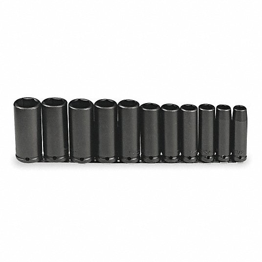 Proto J74112 Impact Socket Set 1/2 in Drive Size, Small Set (0 - 50 pieces) Set Size, 11 Pieces, Black Oxide - KVM Tools Inc.KV4JX11
