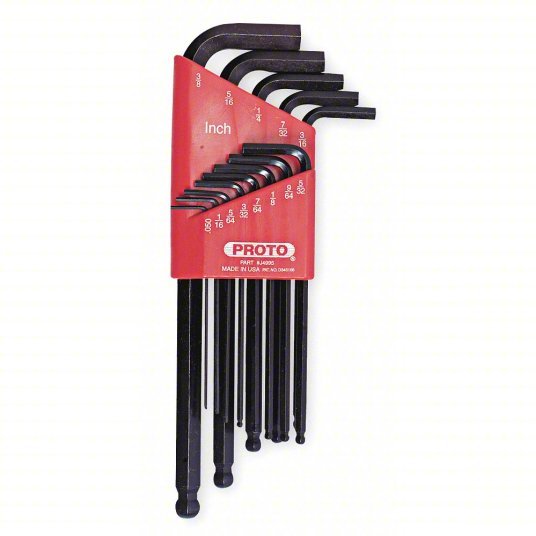 Proto J4995 Hex Key Set: SAE, Long, 13 Pieces, Plastic Holder, Black Oxide, 2 Tips, 2 5/16 in to 7 in - KVM Tools Inc.KV4R615