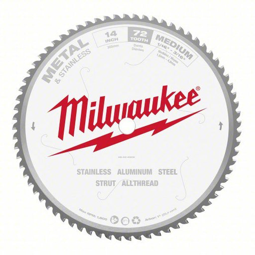 Milwaukee 48-40-4505 Circular Saw Blade 14 in Blade Dia., 72 Teeth, 0.086 in Cut Wd, 1 in Arbor Size - KVM Tools Inc.KV4YE36