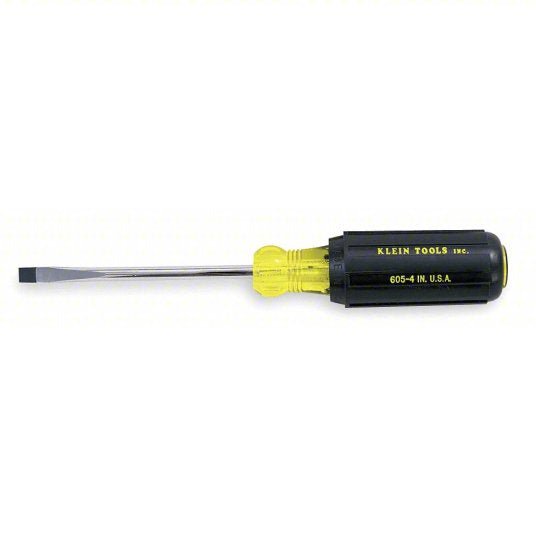 Klein Tools 605 - 4 General Purpose Slotted Screwdriver 1/4 in Tip Size, 8 1/4 in Overall Lg, 4 in Shank Lg - KVM Tools Inc.KV5LL57