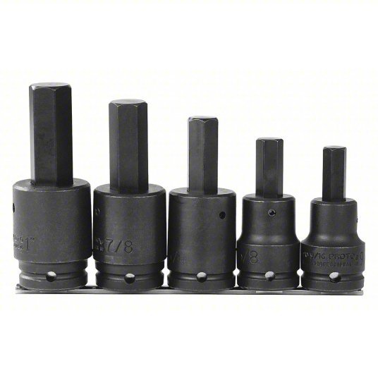 Proto J07595 Impact Socket Bit Set SAE, 3/4 in Drive Size, 5 Pieces, 9/16 into1 in Range of Tip Sizes - KVM Tools Inc.KV5ME81