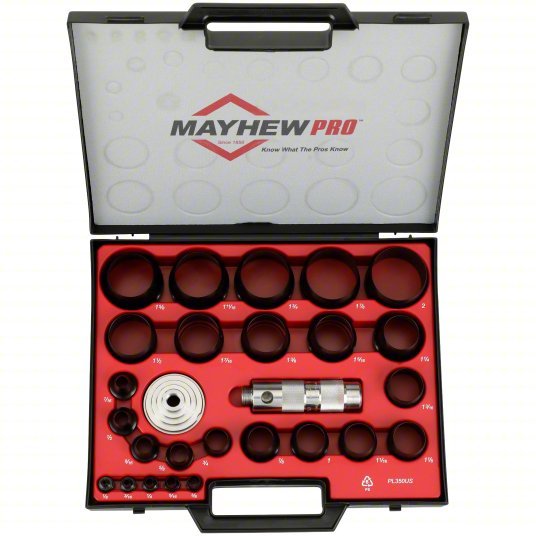 Mayhew 66002 Hollow Punch Set 3/4 in_1 in_1 1/2 in_2 in_2 1/4 in_2 1/2 in Overall Lg, 27 Pieces, Case, SAE - KVM Tools Inc.KV5MM18
