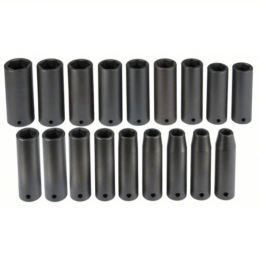 Proto J72149M Impact Socket Set 1/2 in Drive Size, 18 Pieces, 10 to 27 mm Socket Size Range, (18) 6 - Point - KVM Tools Inc.KV5PZN4
