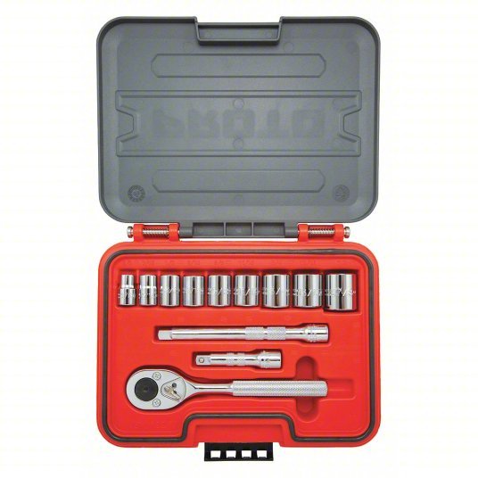 Proto J52112S Socket Set 3/8 in Drive Size, 12 Pieces, 3/8 in to 7/8 in Socket Size Range, (9) 6-Point, 0 - KVM Tools Inc.KV60MK82