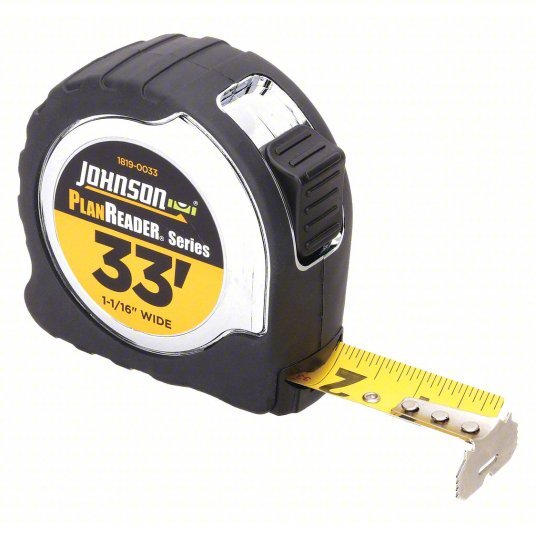 Johnson 1819 - 0033 Tape Measure Inch, Nonmagnetic Single Hook Tip, Plastic with Rubberized Grip, 33 ft - KVM Tools Inc.KV6XUT0