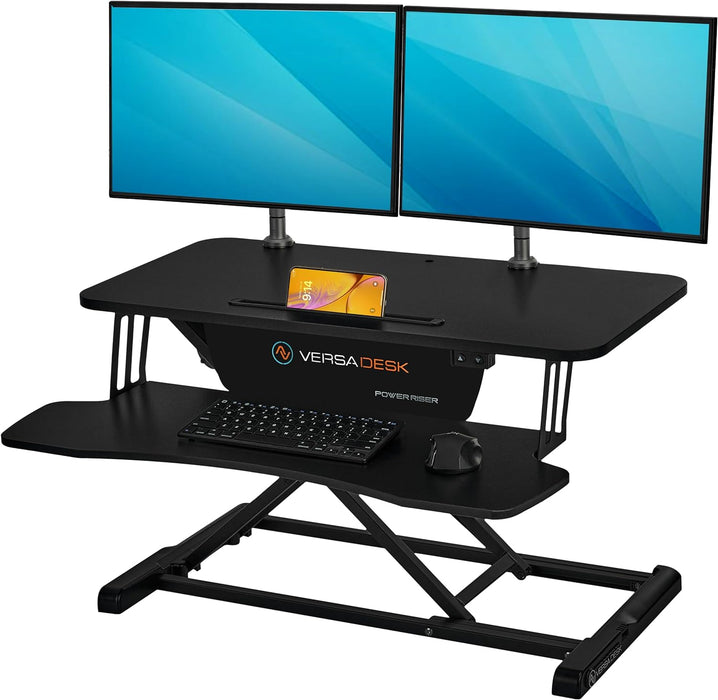 Versadesk VDPR PowerRiser 32" x 24" Electric Standing Desk Converter for Dual Monitor, Black
