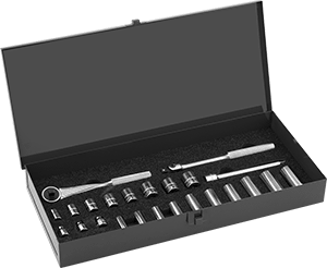 McMaster 7259A31 Socket Set 6 - Point, 3/8" Square Drive, 27 Pieces - KVM Tools Inc.KV7259A31