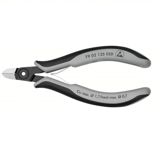 Knipex 79 02 125 ESD Diagonal Cutting Plier ESD - Safe, Flush, Oval, 5 in Overall Lg, 3/8 in Jaw Lg, 1/2 in Jaw Wd - KVM Tools Inc.KV10U021
