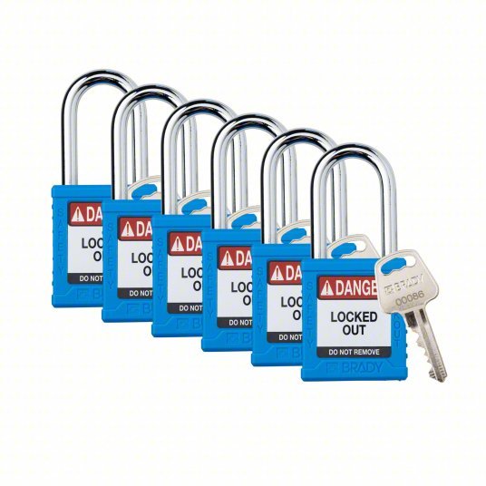 Brady SDPL - BLU - 38ST - KD6 Padlock Keyed Different, Nylon, Std Body Body Size, Steel, Std, Blue, 6 Pack Size - KVM Tools Inc.KV793EA7