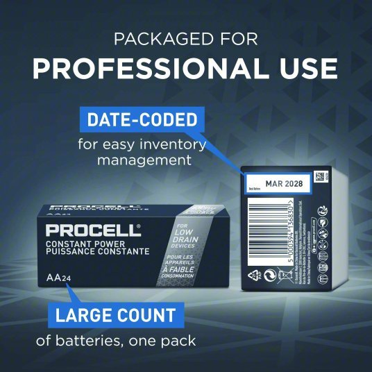 Duracell PC1500BKD Battery AA, Everyday, Alkaline, 1.5V DC, Procell Constant, 24 PK - KVM Tools Inc.KV5LE23