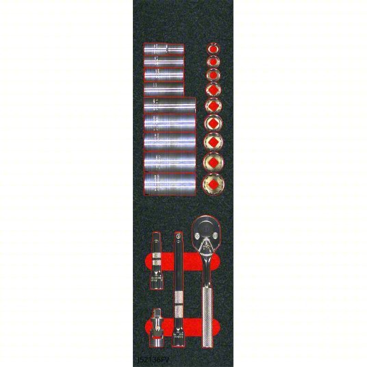 Proto J52136KV Socket Sets 3/8 in Drive Size, 22 Pieces, 3/8 in to 7/8 in Socket Size Range, (9) 12 - Point - KVM Tools Inc.KV806K93