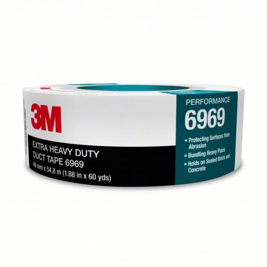 3M 6969 Duct Tape Heavy Duty, 2 in x 60 yd, Silver, Continuous Roll, Pack Qty 1 - KVM Tools Inc.KV15F769