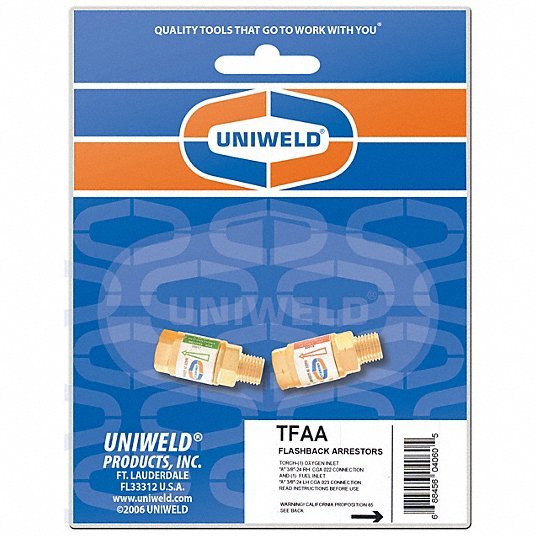 Uniweld TFAA Flashback Arrestor Set Torch Mount, 3/8" - 24, For Oxygen & Fuel - KVM Tools Inc.KV5KH48