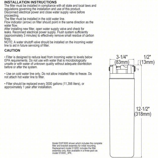 Elkay 51300C Replacement Filter Cartridge: 1.5 gpm, 3,000 gal, 9 1/2 in Overall Ht, 3 1/8 in Dia - KVM Tools Inc.KV11U265