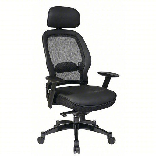 Office Star 27008 Managerial Chair, Leather, 19-3/4" to 22-1/2" Height, Adjustable Arms, Black - KVM Tools Inc.KV15Z286
