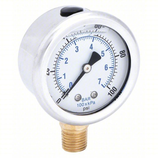 PIC 201L-204E Pressure Gauge, 0 to 100 psi, 1/4 in MNPT, Stainless Steel, Silver - KVM Tools Inc.KV19RZ17