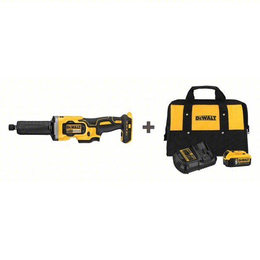 Dewalt DCG426B/ DCB205CK Cordless Die Grinder Kit 25,000 RPM Max. Speed, Paddle, 1/4 in Collet Size, Brushless Motor, 20V DC - KVM Tools Inc.KV209G06