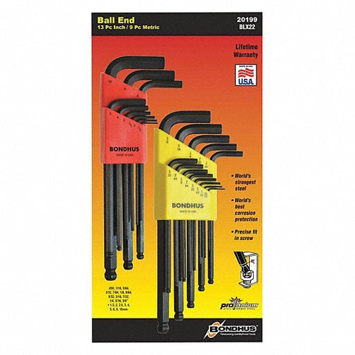 Bondhus 20199 22 Piece Metric/SAE L-Shape Hex Key Set - KVM Tools Inc.KV25EJ23